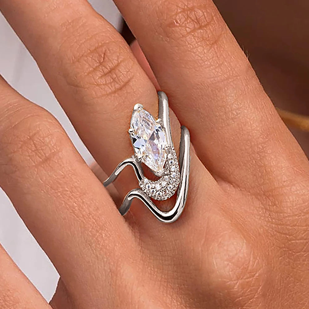 GRA Certified 2CT Marquise Cut Moissanite Stackable Engagement Ring for Women 925 Sterling Silver Bridal Ring Set Wedding Band