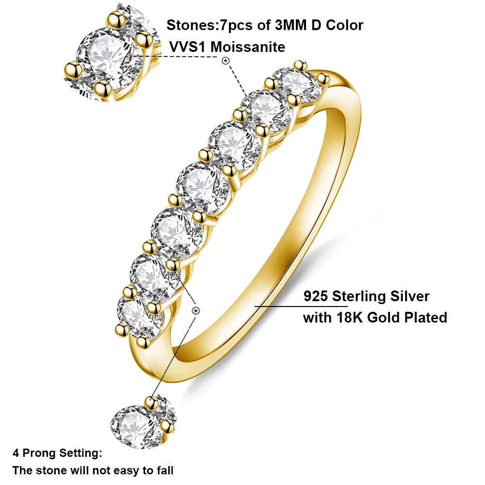 3mm D Color Moissanite Ring For Women Men Sparkling Diamond 925 Sterling Silver Plated 18K Gold Wedding Eternity Band with GRA