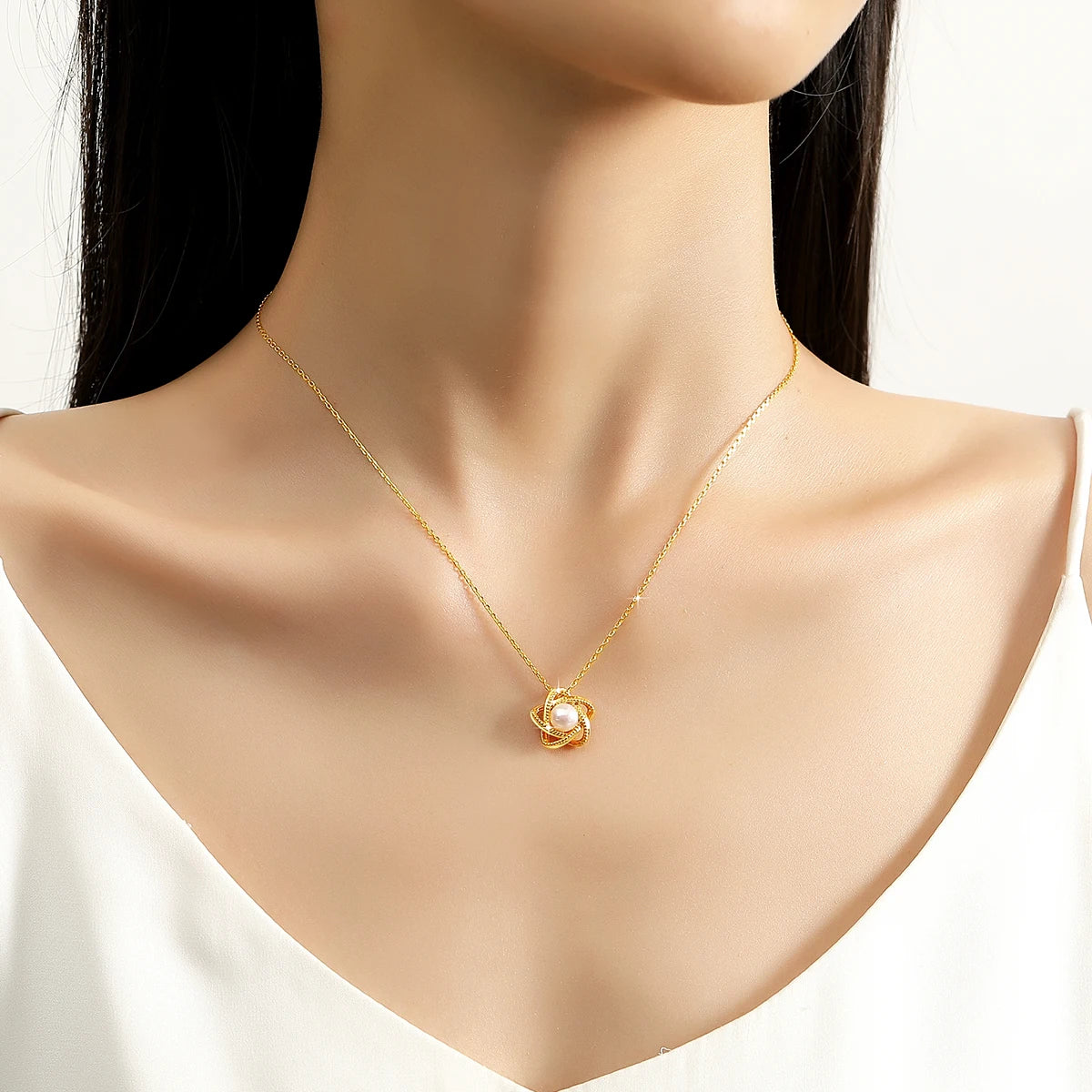 Genuine 18K Gold Lucky Star Pendant Necklace Natural Pearl Unique Craftsmanship for Women Anniversary Party Gift Trendy Jewely