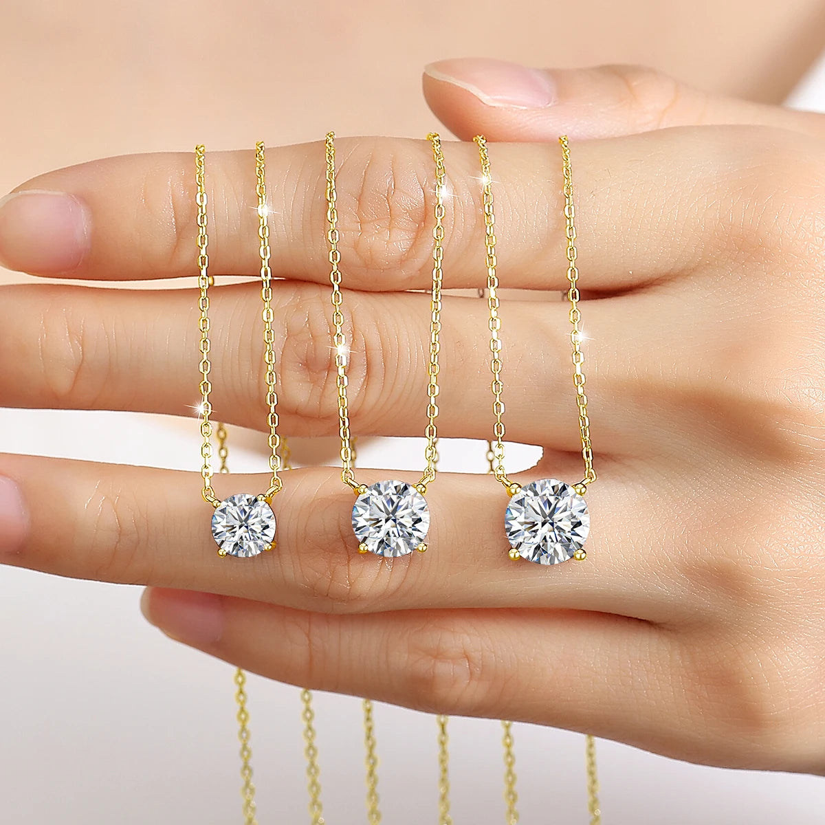 1-3CT 14K Yellow Gold Filled Moissanite Necklace Pendant for Women D Color VVS1 100% Authentic GRA Diamond Chain Classic