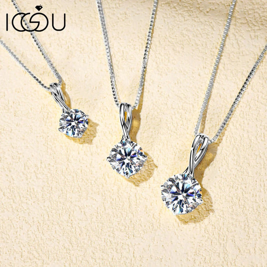 IOGOU 925 Sterling Silver Infinity Pendant Necklace 1CT 2CT 3CT Round Moissanite Necklace for Women Original Fine Jewelry Gift