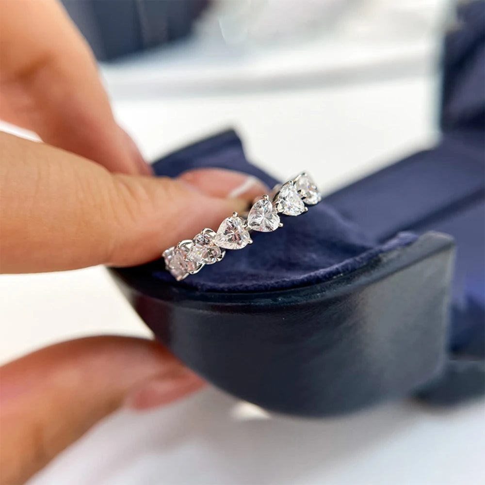 3mm 4mm Heart Shape Moissanite Ring for Women With GRA Certificate 925 Sterling Silver Full Eternity Wedding Band Love Jewelry