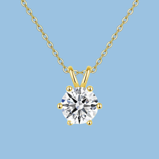 Classic 14K Gold 6-Prong  Pendant  Solitaire Necklace   Women