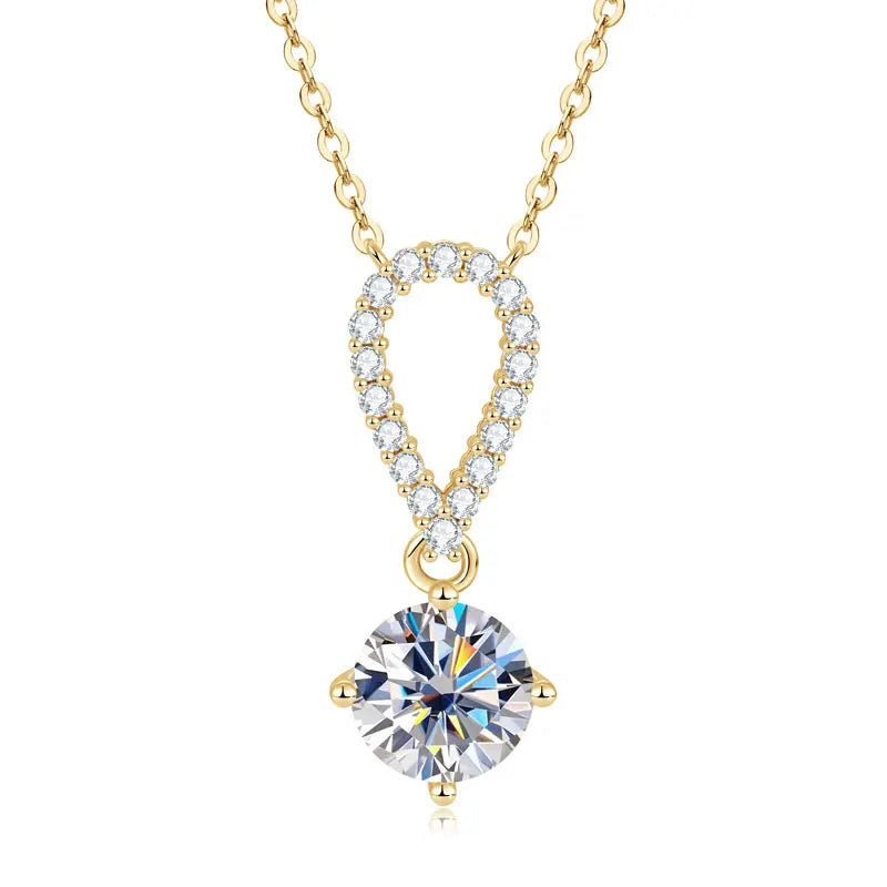 IOGOU D Certified 8mm 2CT Round Moissanite Women Engagement Necklace 100% 925 Sterling Silver Teardrop Shaped Pendant Necklace