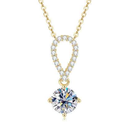 IOGOU D Certified 8mm 2CT Round Moissanite Women Engagement Necklace 100% 925 Sterling Silver Teardrop Shaped Pendant Necklace