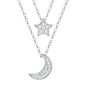 IOGOU D0.14CT VVS1 Moissanite Double Layer Pendant Necklace 925 Sterling Silver Moon Star Choker Necklace for Women Jewelry Gift