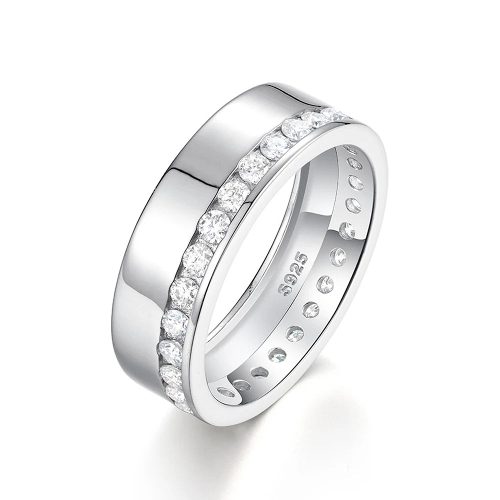 Channel Set 2mm Round Moissanite Wedding Band With Certificate 925 Sterling Silver For Men Full Eternity Promise Ring Jewelry