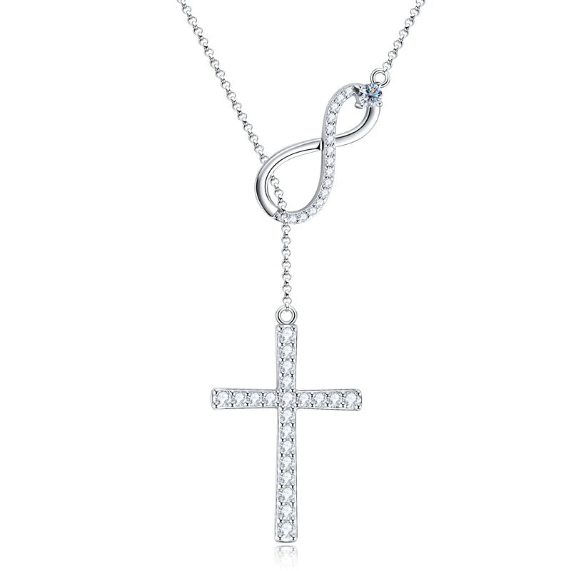 925 Sterling Silver Infinity Pendant Necklace for Women Jewelry 0.5CT Round Full Moissanite Cross Necklaces with certificate