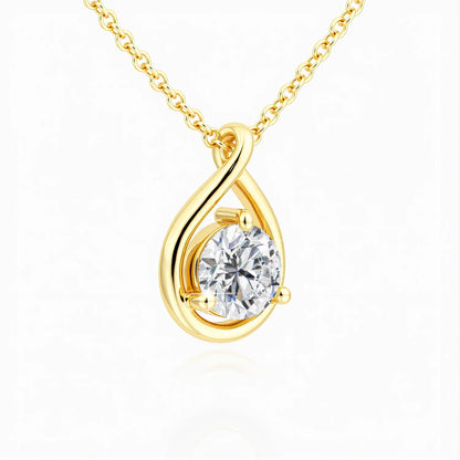 Hollow 14K Gold Solitaire Diamond Necklace Pendant