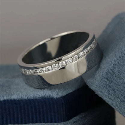 Channel Set 2mm Round Moissanite Wedding Band With Certificate 925 Sterling Silver For Men Full Eternity Promise Ring Jewelry