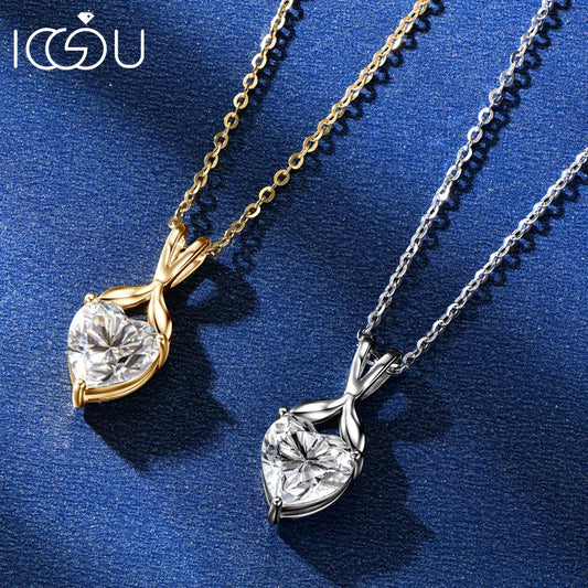 IOGOU 925 Sterling Silver Pendant Necklace for Women Jewelry Certified 8x8mm D 2CT Heart Cut Moissanite Eternal Promise Necklace