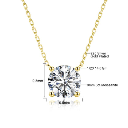 1-3CT 14K Yellow Gold Filled Moissanite Necklace Pendant for Women D Color VVS1 100% Authentic GRA Diamond Chain Classic
