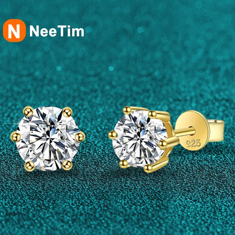 Moissanite Stud Earrings  | Gold | White Gold