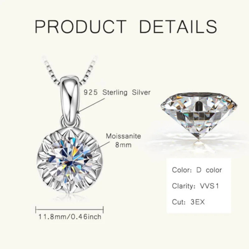 Bright Star D Color Moissanite Diamond Pendant Necklace Excellent Cut S925 Sterling Silver Chain for Women Trendy Jewelry Gifts