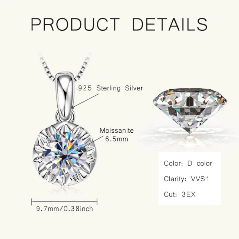 Bright Star D Color Moissanite Diamond Pendant Necklace Excellent Cut S925 Sterling Silver Chain for Women Trendy Jewelry Gifts