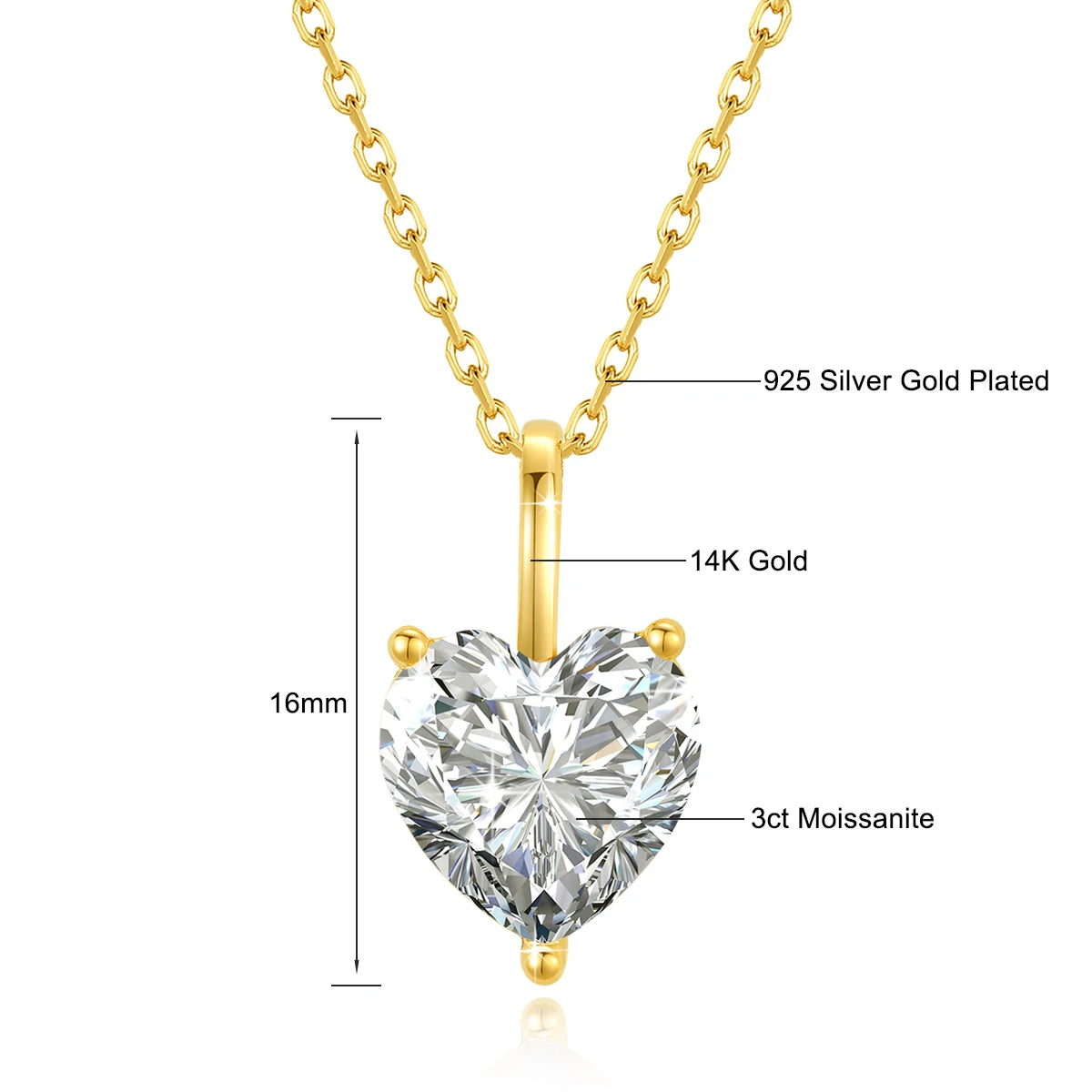 Heart Cut 14K Gold Moissanite Necklaces 9MM VVS1 Au585 Diamond Pendant for Women Engagement Party Classic Jewelry