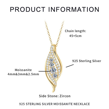 925 Sterling Silver Women Engagement Necklace D VVS 1 0.56CT Full Round Moissanite Fashion Curve Sexy Pendant Necklace Jewelry