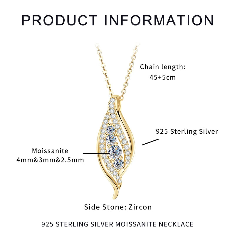 925 Sterling Silver Women Engagement Necklace D VVS 1 0.56CT Full Round Moissanite Fashion Curve Sexy Pendant Necklace Jewelry