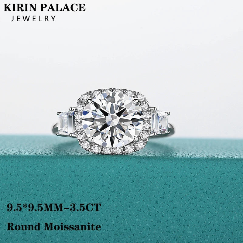 Luxury Round Cut 3.5CT Moissanite Ring for Women D VVS1 Synthetic Diamond Real S925 Silver Engagement Wedding Jewelry Pass Test