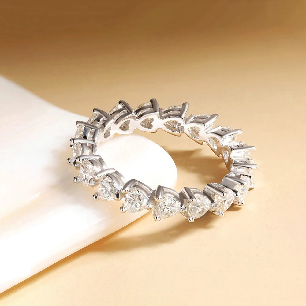 3mm 4mm Heart Shape Moissanite Ring for Women With GRA Certificate 925 Sterling Silver Full Eternity Wedding Band Love Jewelry