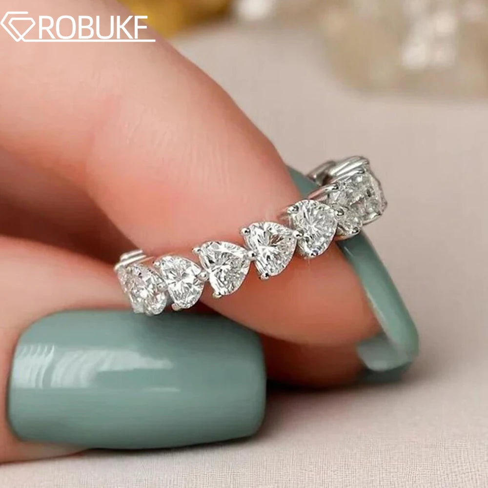 3mm 4mm Heart Shape Moissanite Ring for Women With GRA Certificate 925 Sterling Silver Full Eternity Wedding Band Love Jewelry