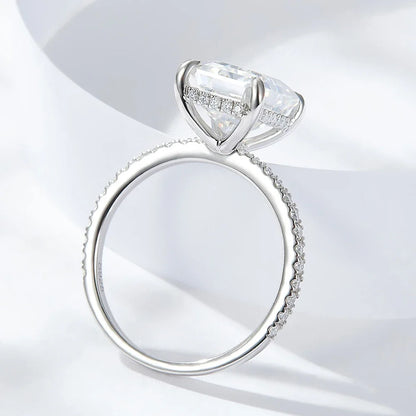 Emerald/Radiant Cut Real Full Moissanite Ring for Women 8*10mm D Color Diamond 925 Sterling Silver Wedding Band with Certificate