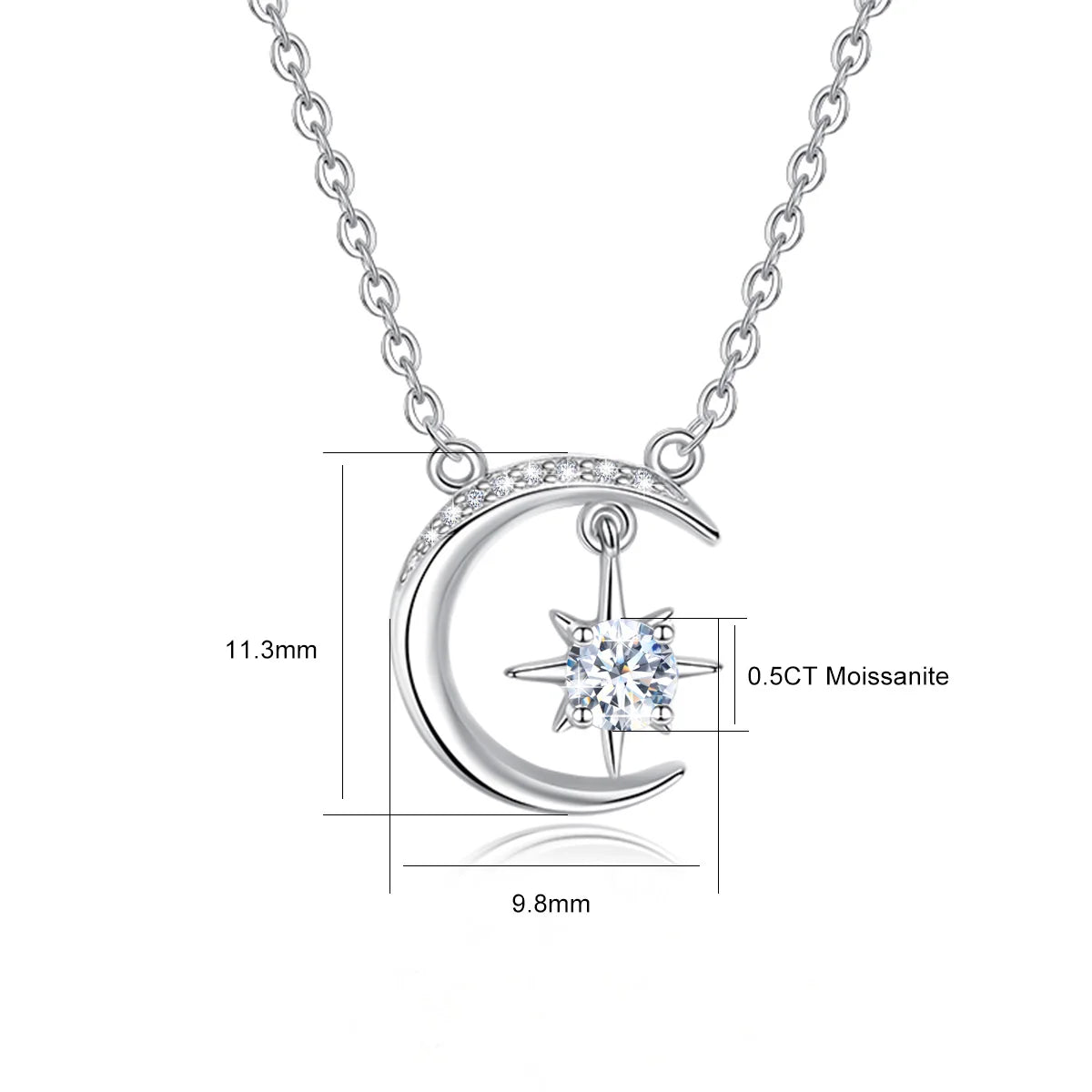 Szjinao Moon Pendant Necklaces 0.5ct D Color Moissanite 925 Sterling Silver For Woman White Gold Plated Banquet Trend Jewelry