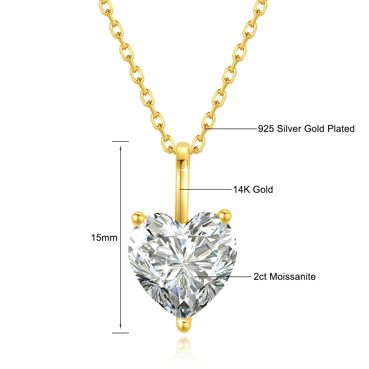 Heart Cut 14K Gold Moissanite Necklaces 9MM VVS1 Au585 Diamond Pendant for Women Engagement Party Classic Jewelry