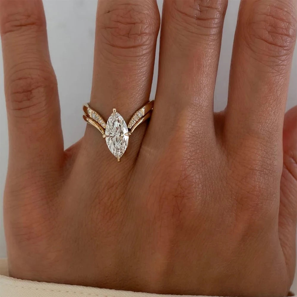 1/2/3CT Marquise Cut Engagement Ring Set Vintage Moissanite Solitaire Ring Set for Women S925 Silver Matching Wedding Band GRA