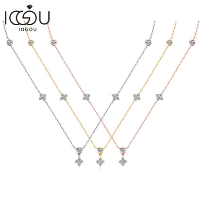 IOGOU-Four-leaf Clover Moissanite Necklaces 925 Silver for Women 2mm 3mm Round D Color Charm Choker Girls Jewelry Free Shipping