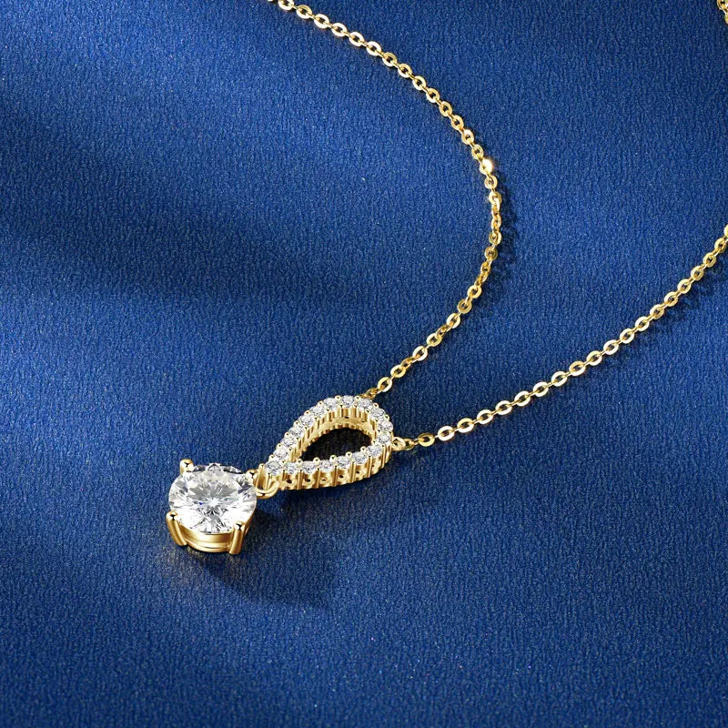 IOGOU D Certified 8mm 2CT Round Moissanite Women Engagement Necklace 100% 925 Sterling Silver Teardrop Shaped Pendant Necklace