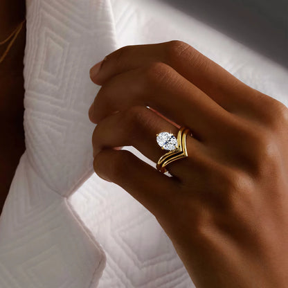 V Shape 14K Gold Solitaire Moissanite Engagement Ring