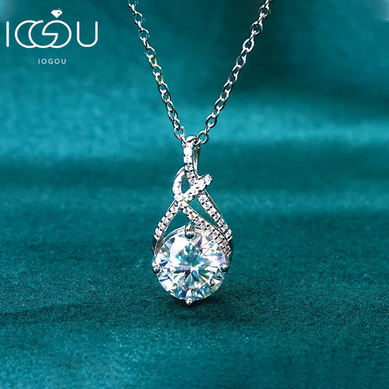 IOGOU 18K Gold Plated 8MM 2CT Moissanite Pendant Necklaces Adjustable Silver 925 for Women Original Jewelry Certified Charm
