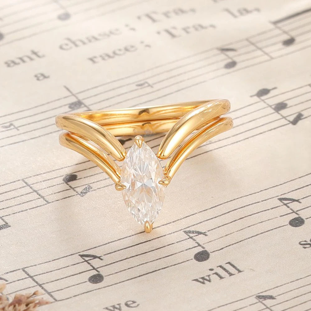 1/2/3CT Marquise Cut Engagement Ring Set Vintage Moissanite Solitaire Ring Set for Women S925 Silver Matching Wedding Band GRA