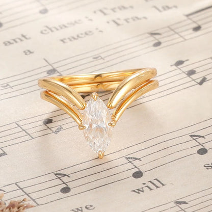 1/2/3CT Marquise Cut Engagement Ring Set Vintage Moissanite Solitaire Ring Set for Women S925 Silver Matching Wedding Band GRA
