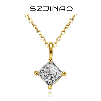 6.5MM 1CT Princess Cut Moissanite Solitaire Necklace Pendant for Women Plated 18k Gold 925 Silver Birthday Gift Fashion Jewelry