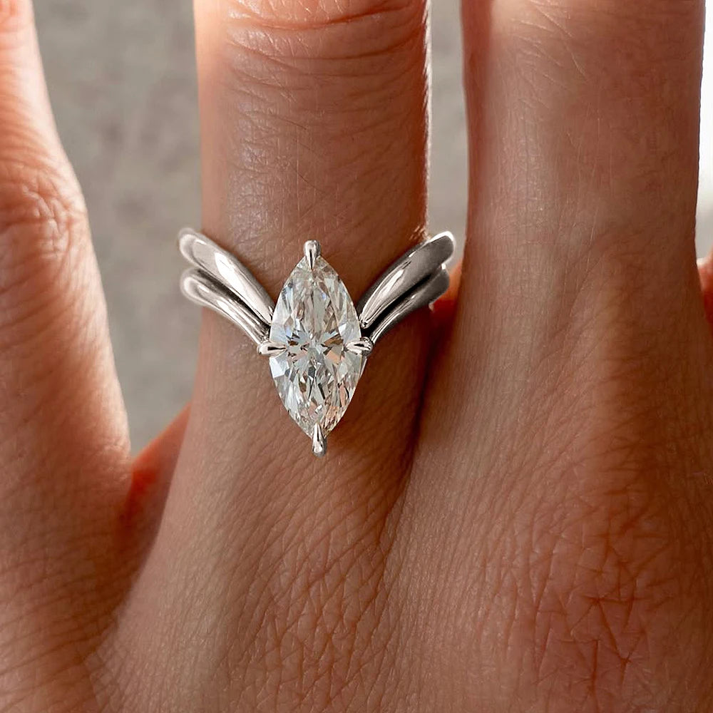 1/2/3CT Marquise Cut Engagement Ring Set Vintage Moissanite Solitaire Ring Set for Women S925 Silver Matching Wedding Band GRA