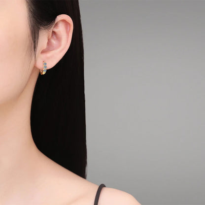 NeeTim 3mm Full Moissanite Hoop Earrings for Women Lab Diamond 925 Sterling Silver with Yellow Gold Plated Wedding Earring