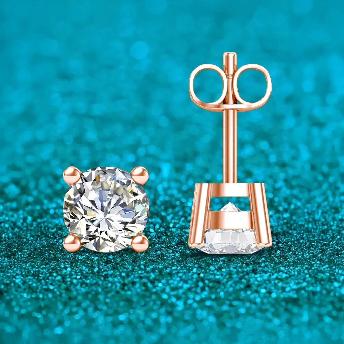 Round Moissanite Gold Stud earring