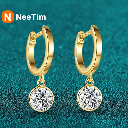 NeeTim 0.5ct Moissanite Earring for Women Wedding Luxury Jewelry Earrings 925 Sterling Silver With Gold Plated Ladies' Earrings
