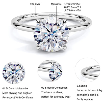 Kirin Palace 3CT 2CT 1CT Moissanite Ring for Women Yellow/White Gold 9mm Round Cut D/VVS1 Solitaire Ring for Engagement Wedding