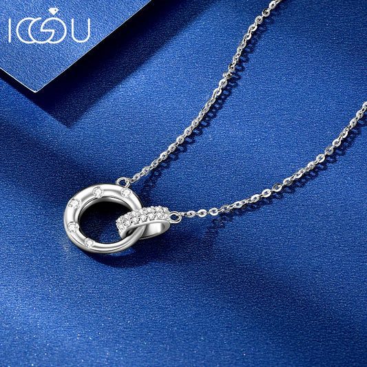 IOGOU D VVS1 Round Moissanite Möbius Double Loop Pendant Necklace 925 Sterling Silver Necklace for Women Birthday Fine Jewelry