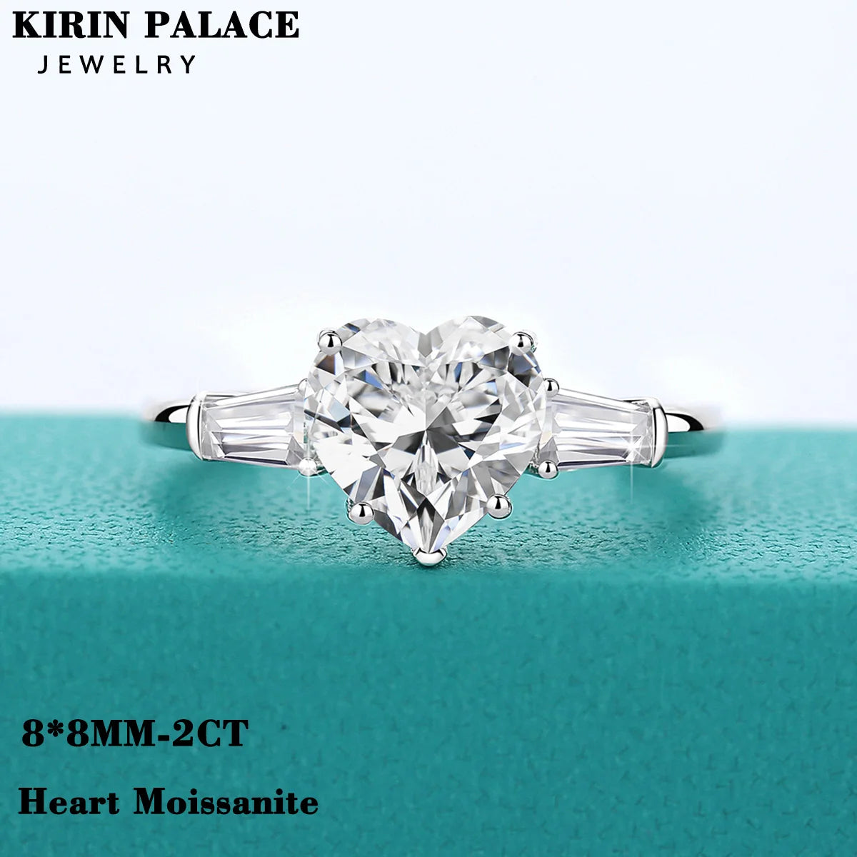 2 Carat Heart Moissanite Ring Woman 3 Stone Engagement Wedding Gift 925 Sterling Silver Plated White Gold Fine Jewelry