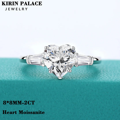 2 Carat Heart Moissanite Ring Woman 3 Stone Engagement Wedding Gift 925 Sterling Silver Plated White Gold Fine Jewelry