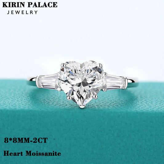 2 Carat Heart Moissanite Ring Woman 3 Stone Engagement Wedding Gift 925 Sterling Silver Plated White Gold Fine Jewelry