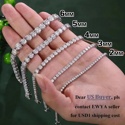 EWYA 925 Sterling Silver Moissanite Bracelet 0.1ct 3mm D VVS1 Diamond with GRA for Women Sparkling Wedding Party Fine Jewelry