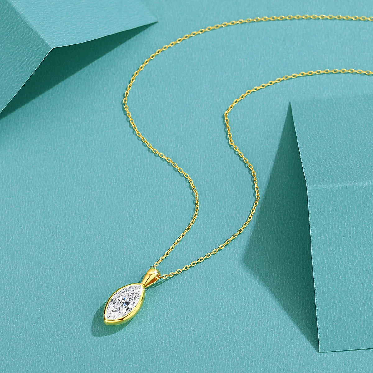 Marquise Cut Moissanite Solitaire Necklace 14K Gold Certified 100% Authentic for Women Collarbone Chain Pendant Anniversary Jewe