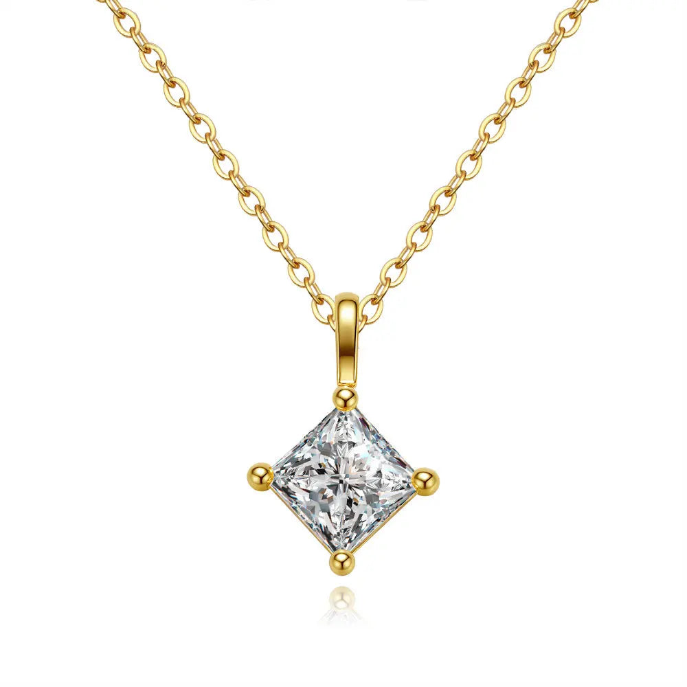 6.5MM 1CT Princess Cut Moissanite Solitaire Necklace Pendant for Women Plated 18k Gold 925 Silver Birthday Gift Fashion Jewelry