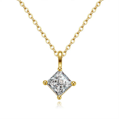 6.5MM 1CT Princess Cut Moissanite Solitaire Necklace Pendant for Women Plated 18k Gold 925 Silver Birthday Gift Fashion Jewelry