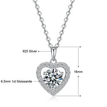 Romantic Love Shape 1CT Moissanite Necklace Round Cut Pendant for Women 925 Sterling Silver Cute Jewelry Valentine's Day Gift